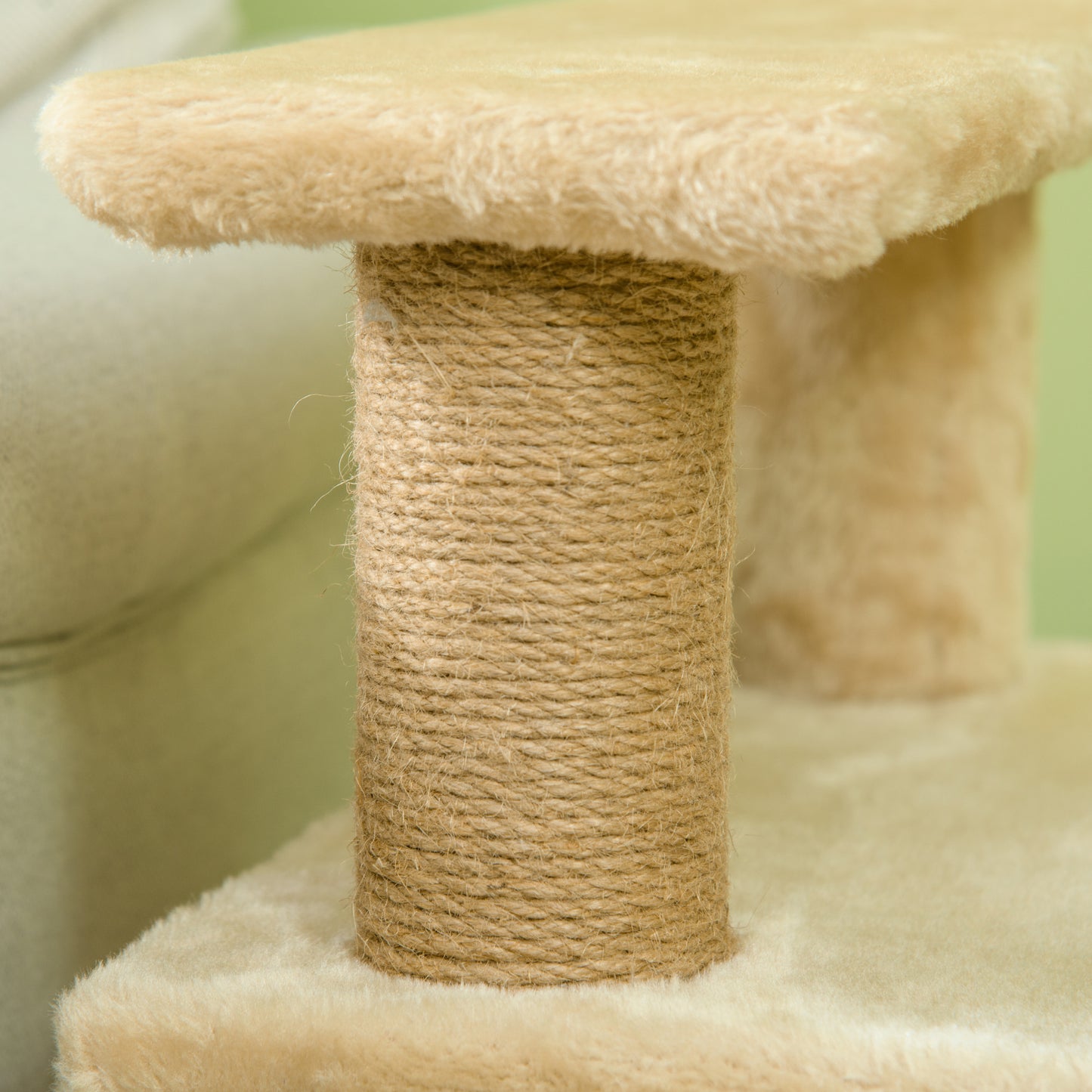 PawHut Adjustable Pet Stairs with Cozy Condo and Playful Hanging Ball - Beige