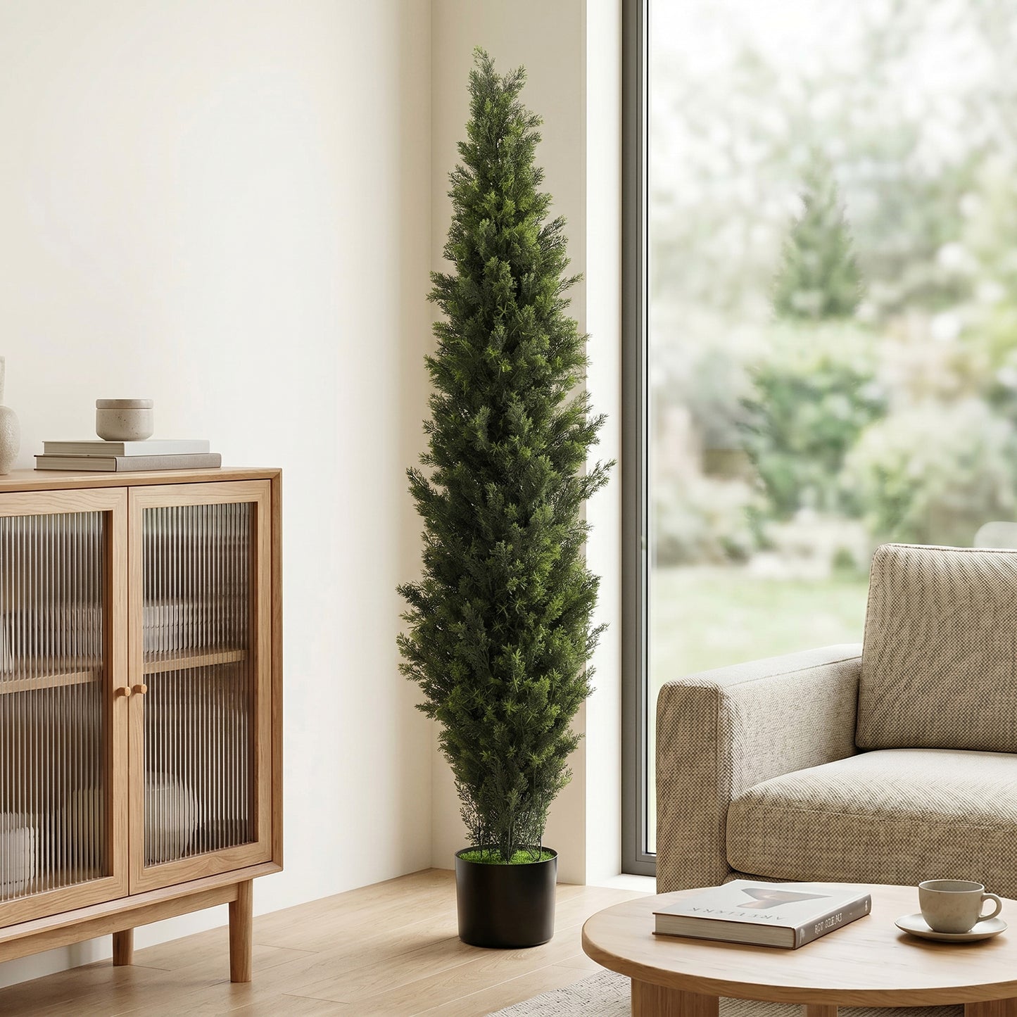 HOMCOM Set Of 2 Decorative Artificial Cypress Topiary Trees In Weighted Pots 150 Cm Tall With 2035 Leaves