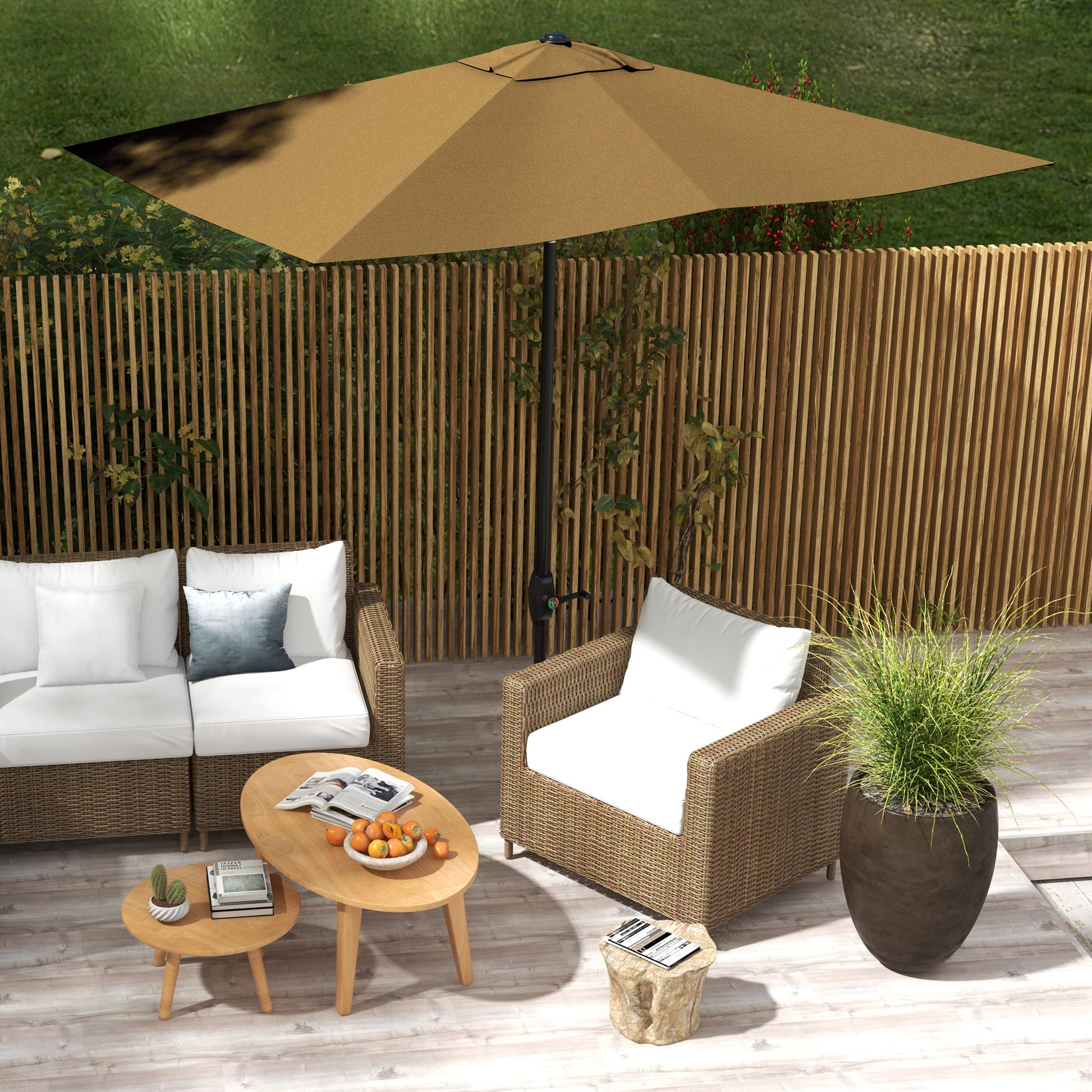 Outsunny 2x3m Rectangular Patio Umbrella with Crank and Tilt, Outdoor Sun Shade Canopy with Aluminium Pole and 6 Ribs - ALL4U RETAILER LTD