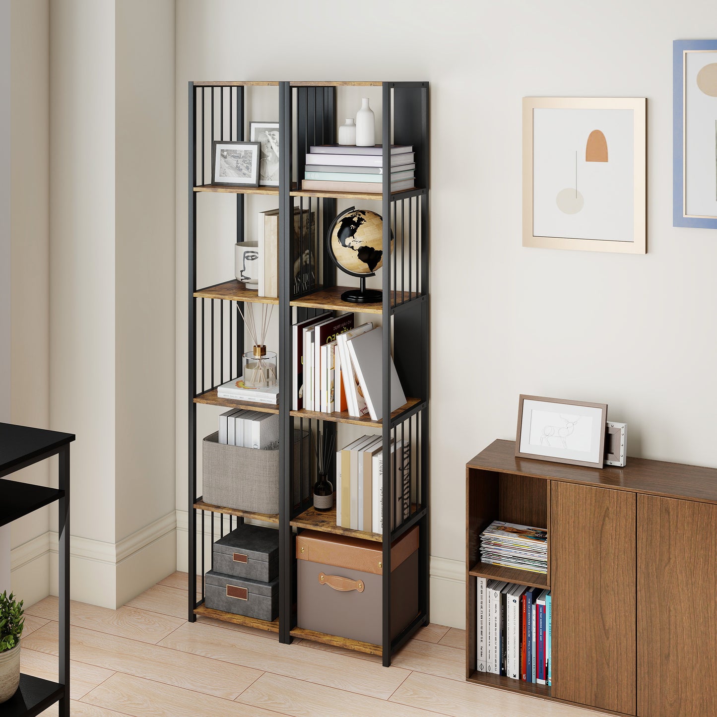 HOMCOM 5 Tier Bookshelf With Steel Frame Rustic Brown Wood Effect Five Open Shelves Anti Tip Straps 60 Kg Capacity