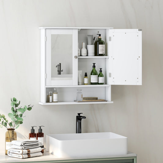 Kleankin White Bathroom Wall Mounted Storage Cabinet With Two Front Mirrors And Adjustable Shelf