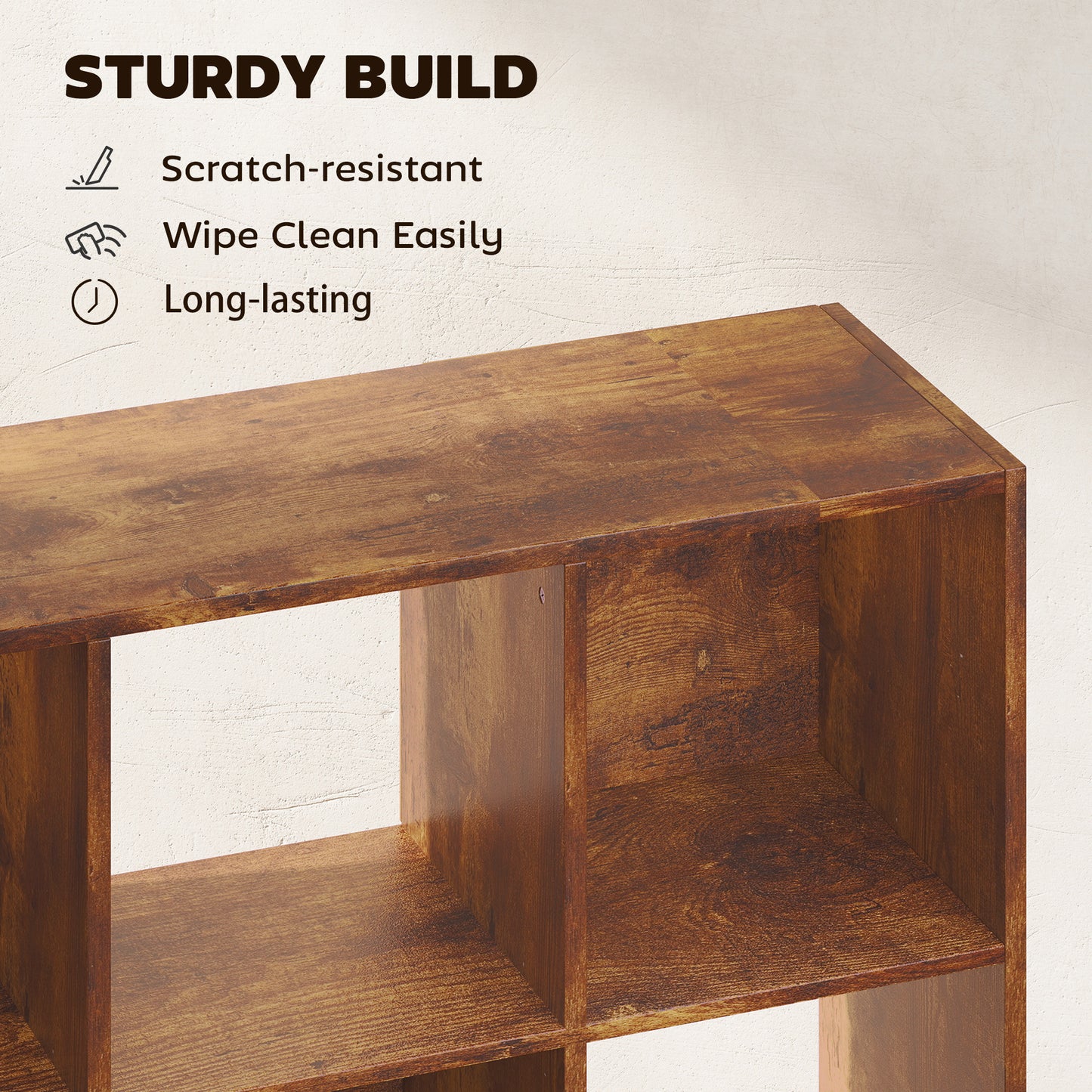 HOMCOM 3 Tier 9 Cube Storage Unit Rustic Brown Particle Board Bookcase Organizer For Home Office Shelves