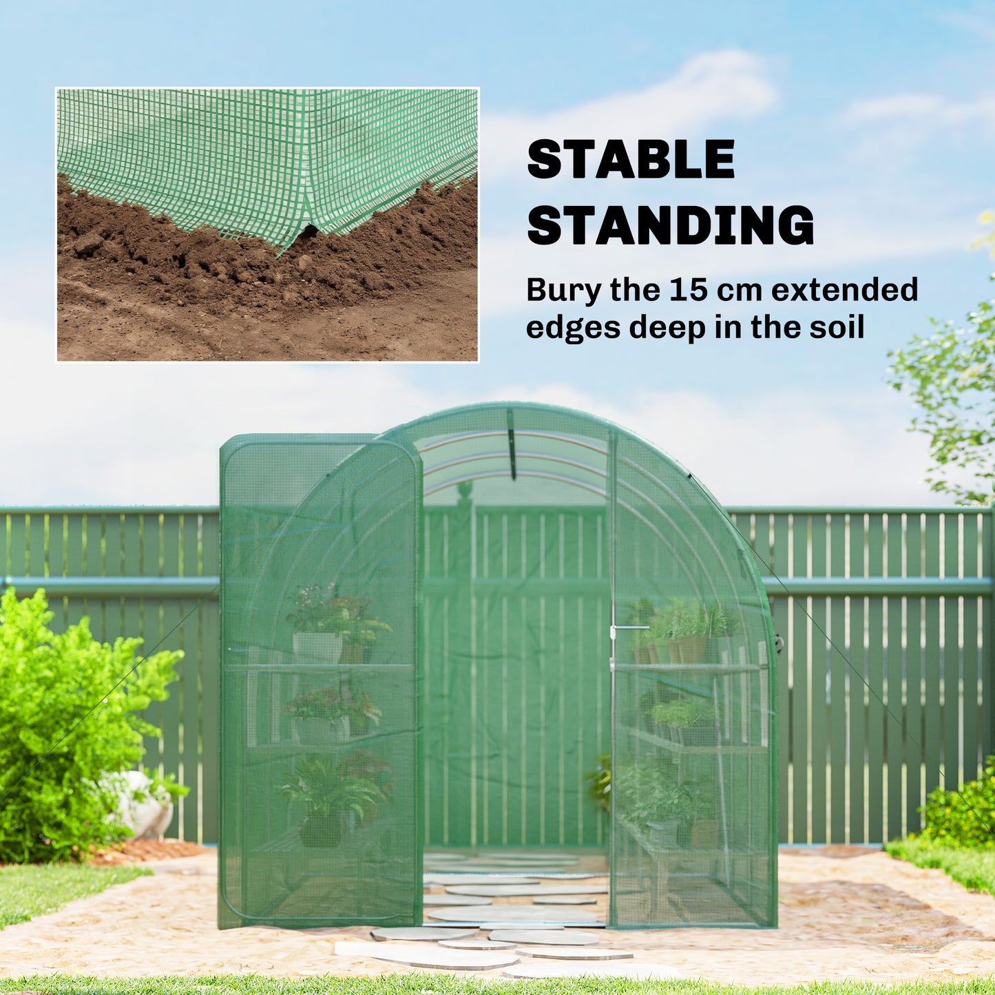 Outsunny 2 x 3 m Walk In Polytunnel Greenhouse With Hinged Door And 6 Roll Up Mesh Windows Garden Tunnel Green
