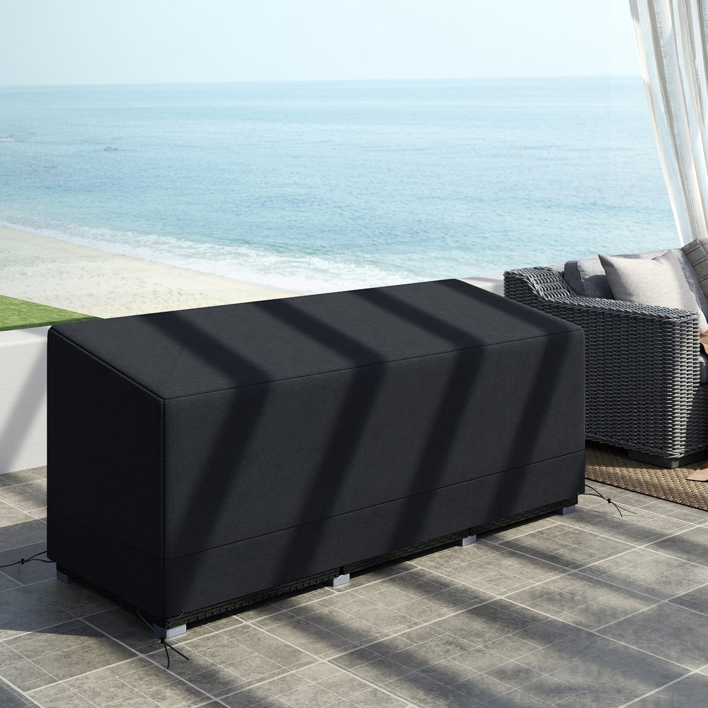 Outsunny Rectangular Patio Furniture Cover Waterproof for 3 Seater Bistro Set 190x72x76cm UV 600D Oxford Black