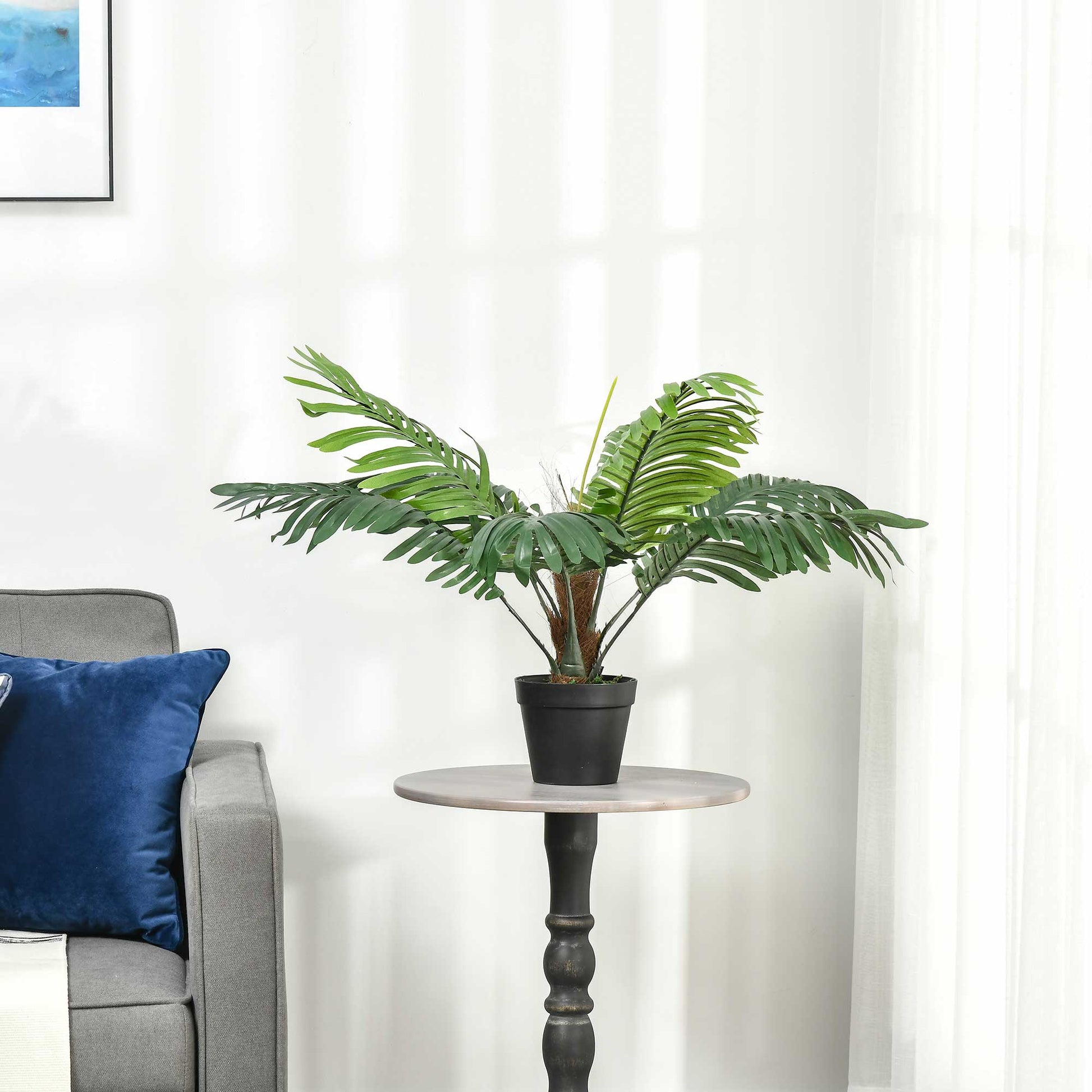 Outsunny Set of 2 Faux 60cm Palm Trees with Decorative Nursery Pots - Realistic Indoor/Outdoor Tropical Plants - ALL4U RETAILER LTD