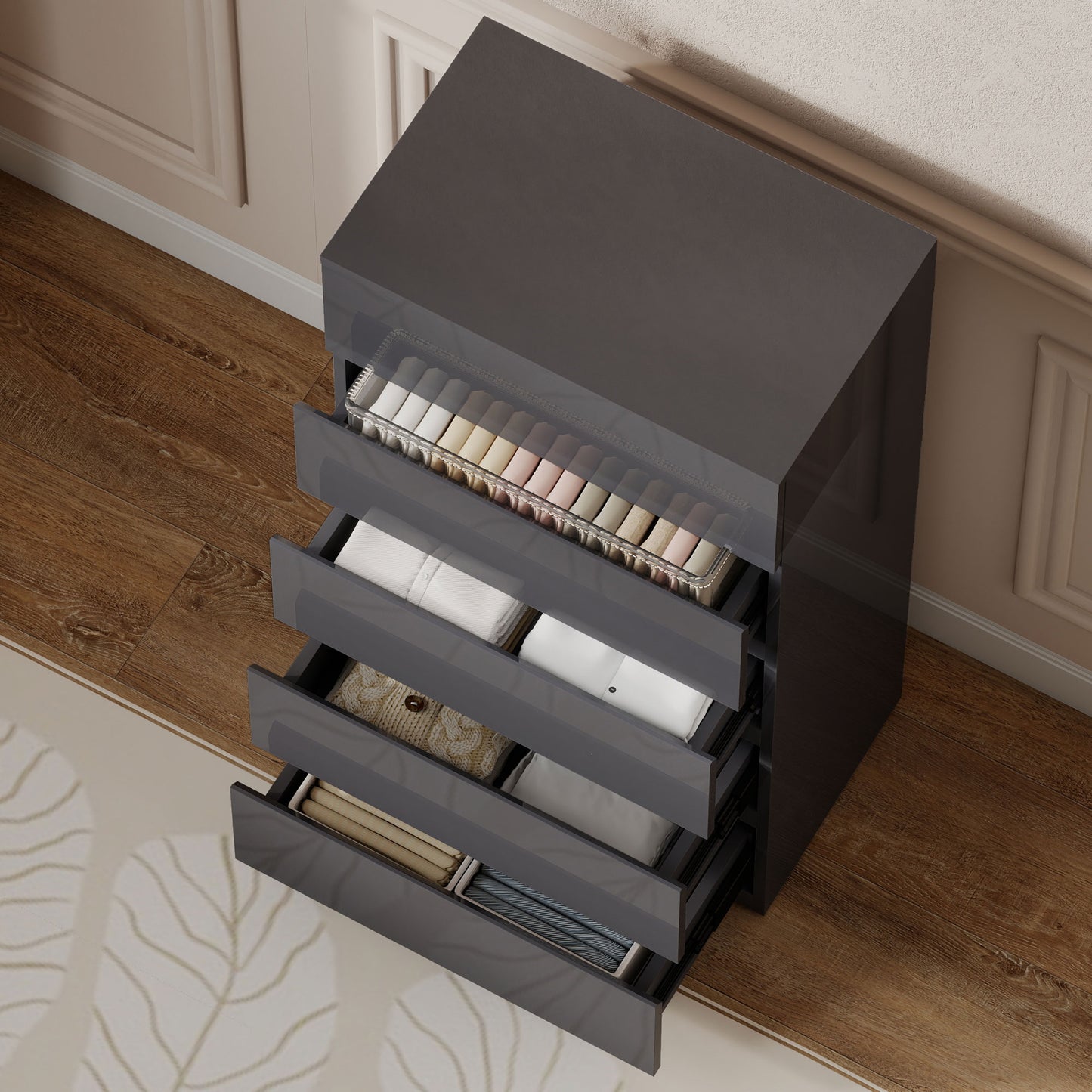 HOMCOM 5 Drawer Chest Of Drawers Modern Dresser Storage Cabinet For Bedroom Organization And Style