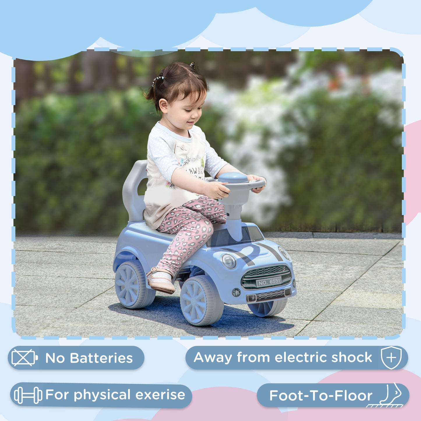 AIYAPLAY Light Blue Toddler Ride-On Car with Air Horn and Safety Features for Ages 18-36 Months - ALL4U RETAILER LTD