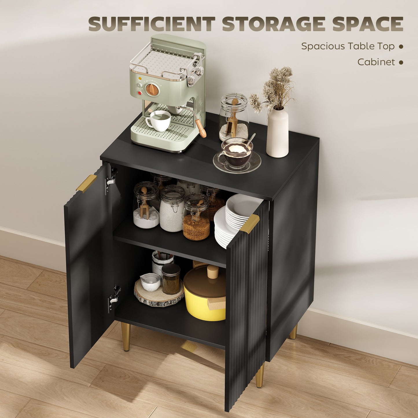 HOMCOM Sideboard Buffet Cabinet Modern Kitchen Storage Cabinet With Adjustable Shelves And Metal Legs Black