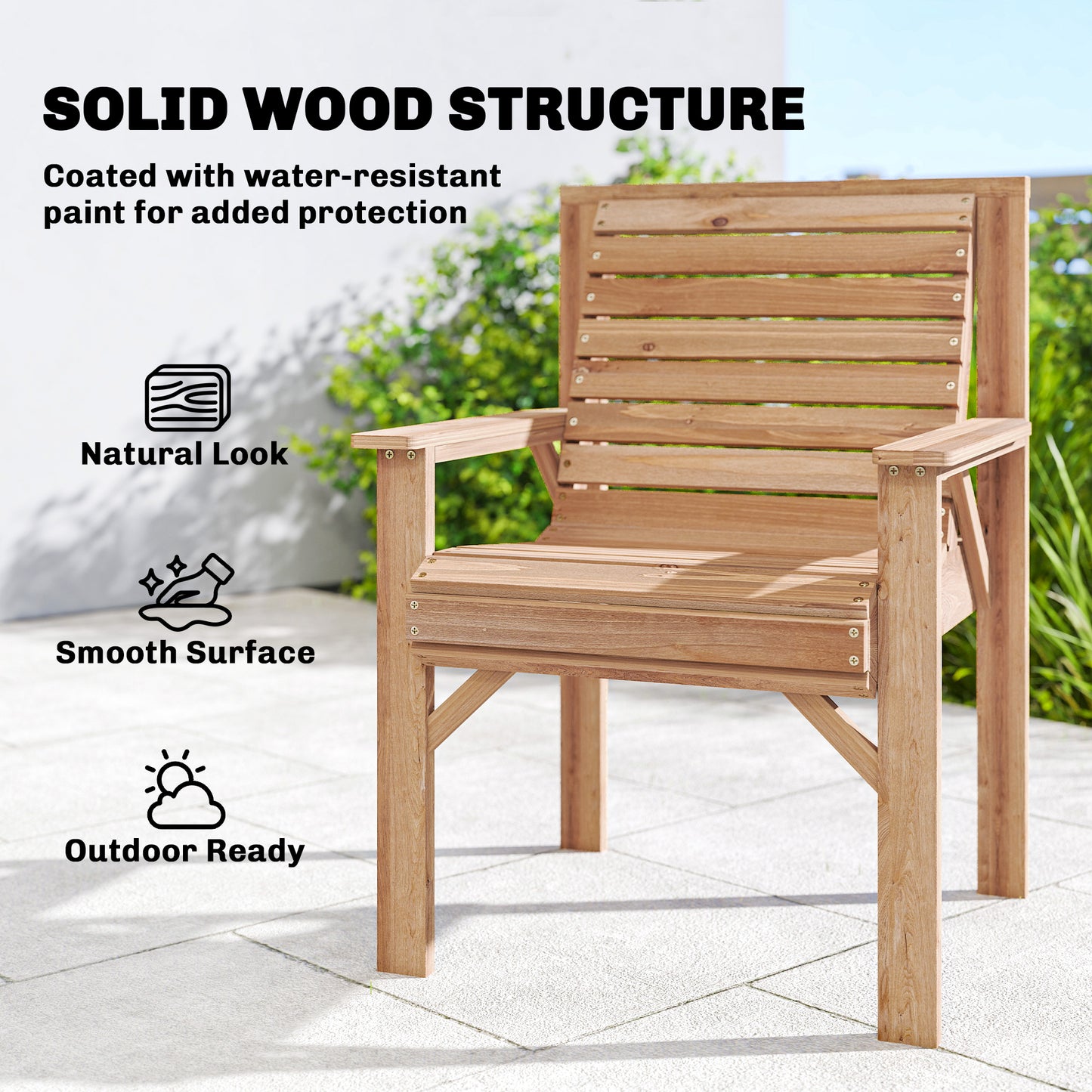 Outsunny Wooden Garden Dining Chair Outdoor Armchair With Curved Seat And Wide Armrests Natural Wood Finish
