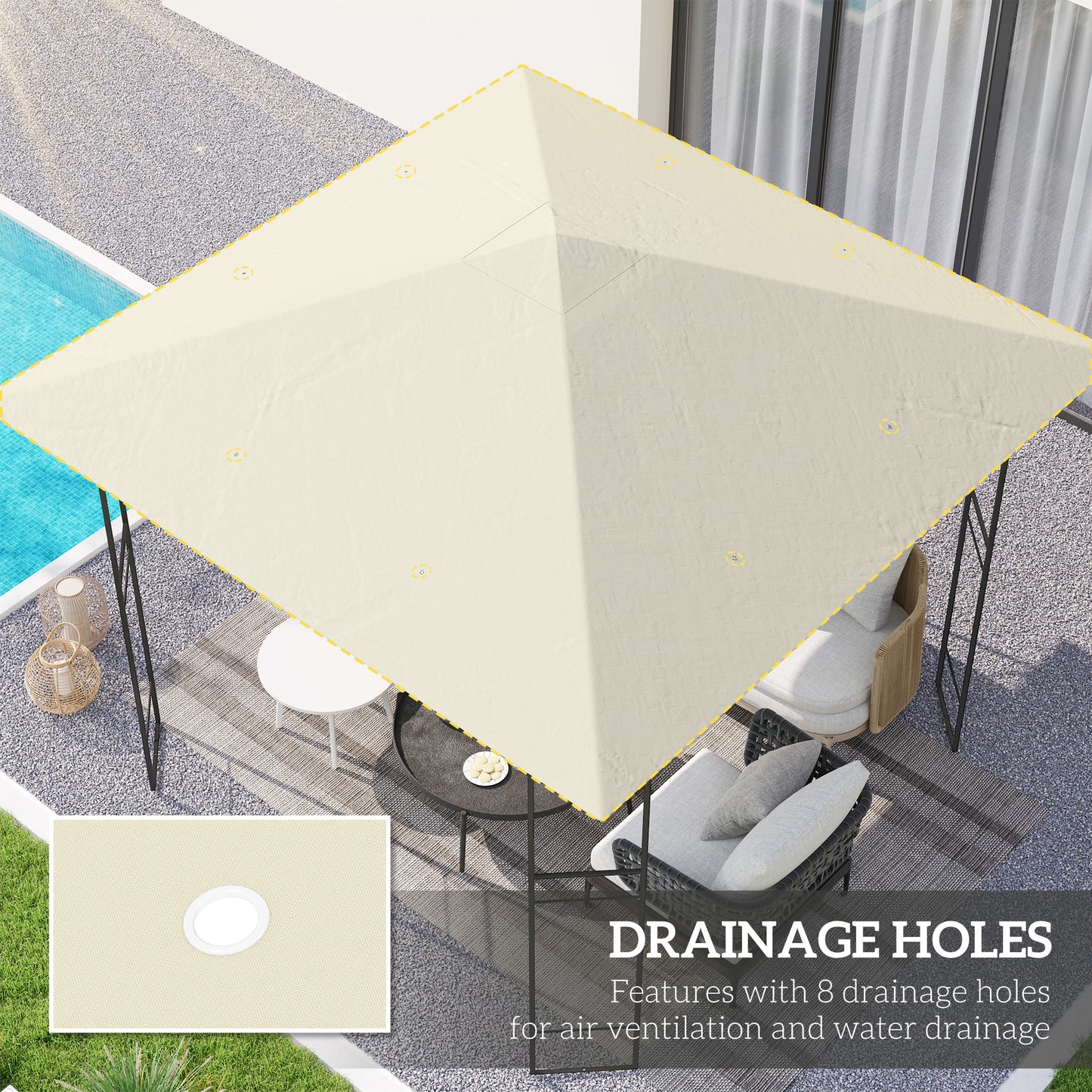 Outsunny 3x3m Gazebo Replacement Canopy Top For 01-0867 Cream With PA Coated Polyester UPF30
