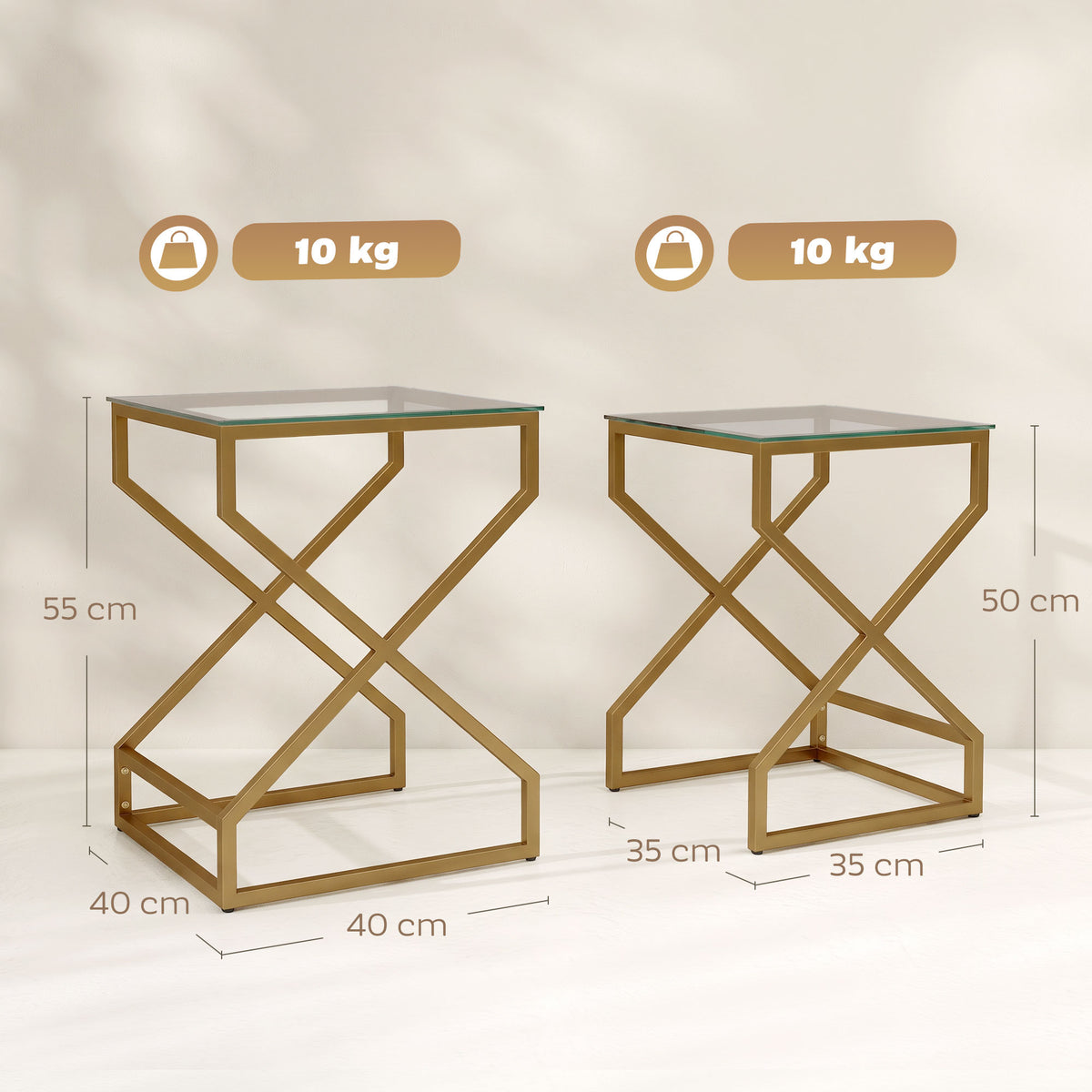 HOMCOM Set Of 2 Nesting Side Tables With Tempered Glass Tops And Steel Legs