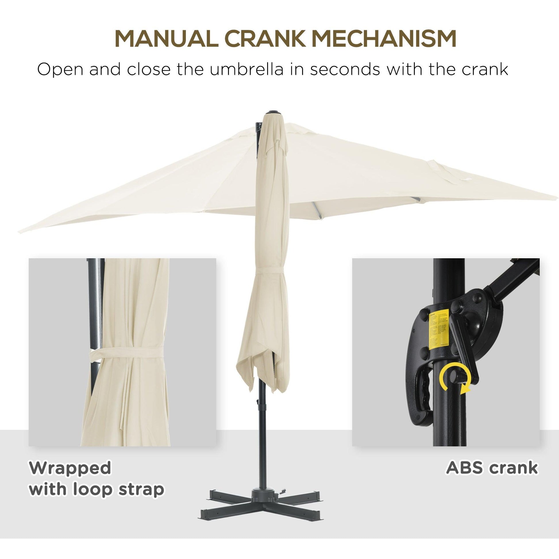 Outsunny Square Cantilever Roma Parasol 360° Rotation w/ Hand Crank, Cream White - ALL4U RETAILER LTD