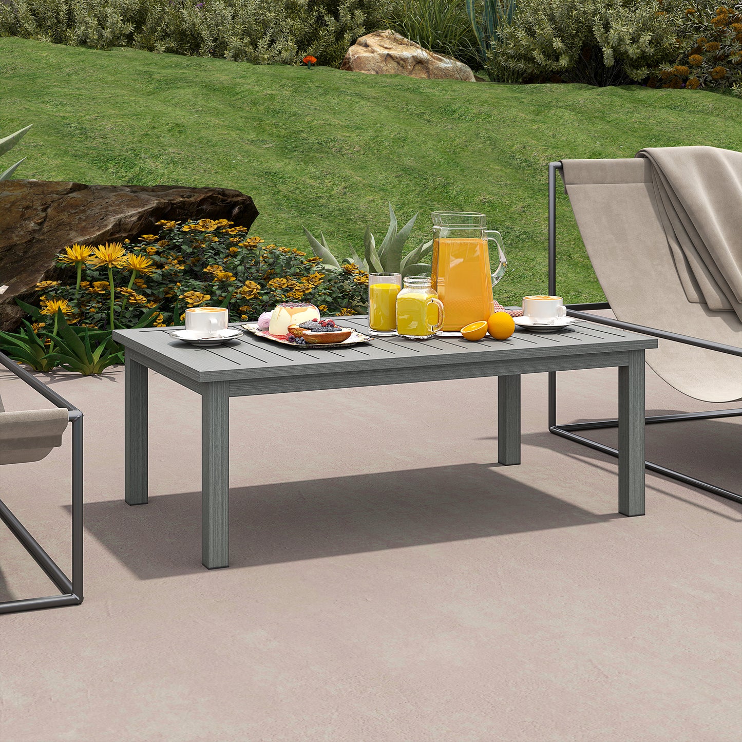 Outsunny 100 Cm By 60 Cm Aluminium Outdoor Coffee Table Grey All Weather Durable Garden Furniture