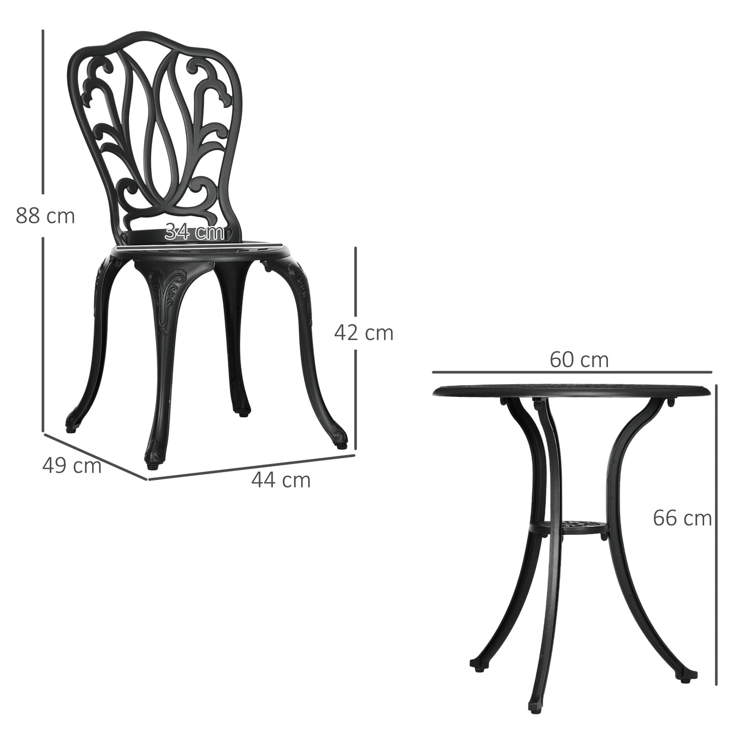 Outsunny 3 Piece Garden Bistro Set Cast Aluminium Outdoor Furniture With Umbrella Hole For Balcony Porch Patio Black