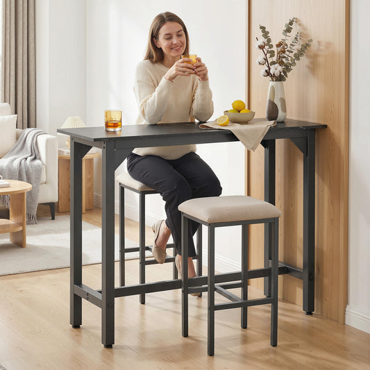 HOMCOM Rectangular Bar Table Marble Effect Pub Coffee Table For Small Spaces Breakfast Dining Black Marble