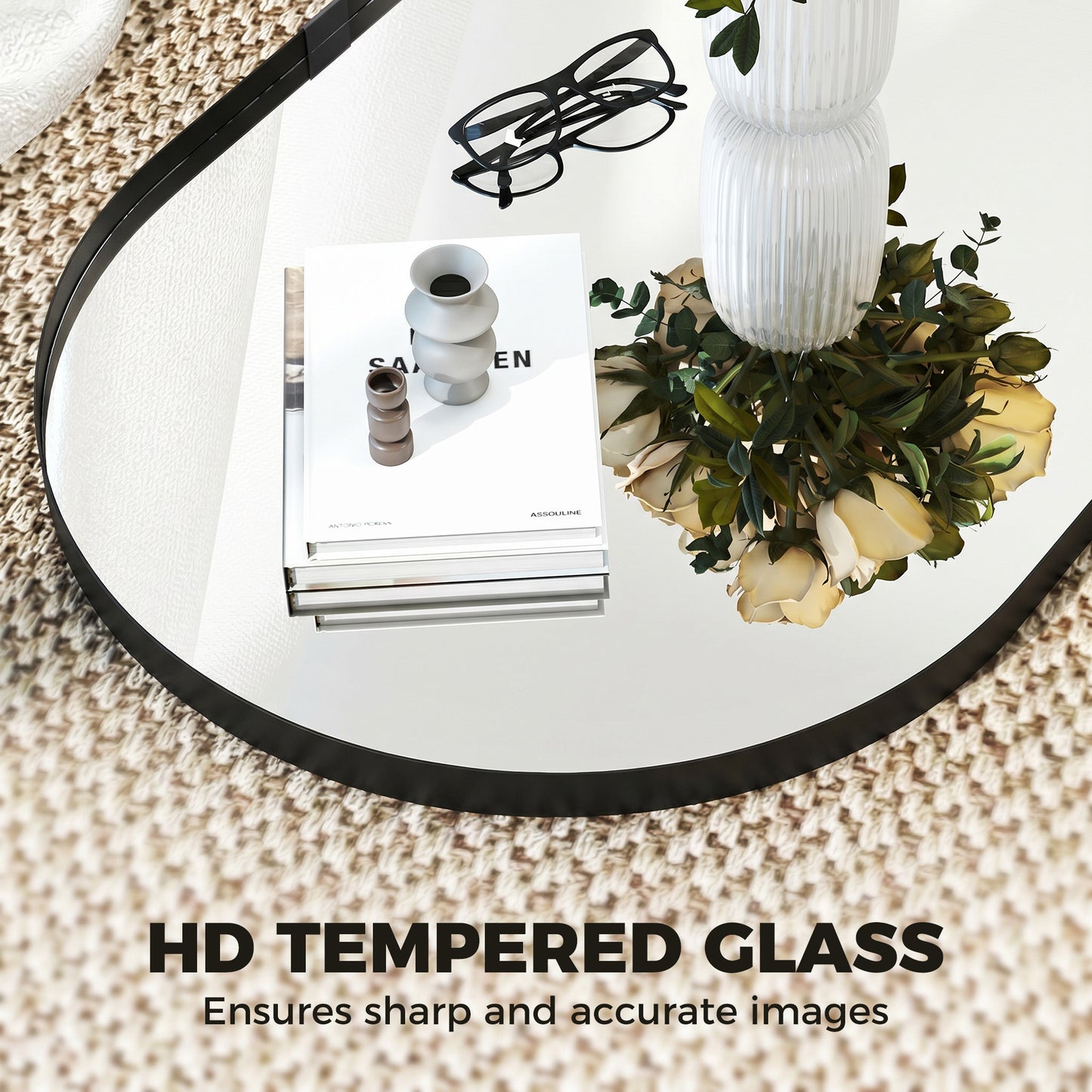 HOMCOM Wall Mirror Bathroom with Elevated Aluminium Frame 60 x 90 cm Black Runway Shape for Hallway or Lounge