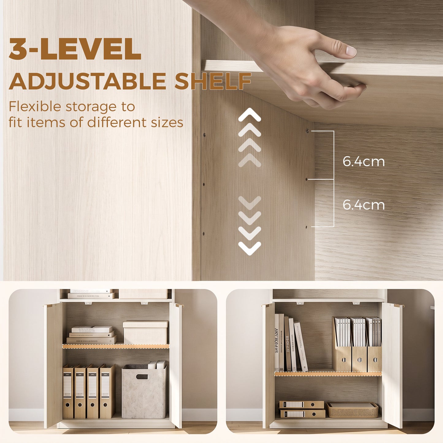 HOMCOM 6 Tier Small Bookshelf Slim Storage Unit With Cabinet Oak Effect