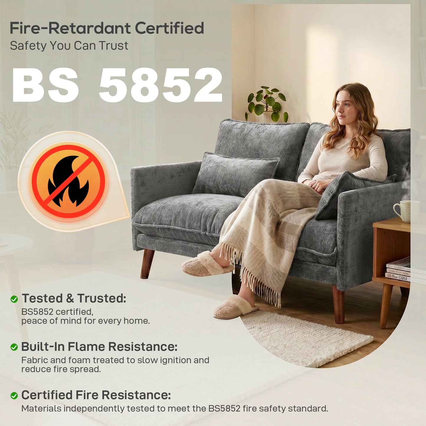 HOMCOM 2 Seater Sofa Loveseat With Pocket Springs Cushions Grey Wood Legs Compact And Comfortable