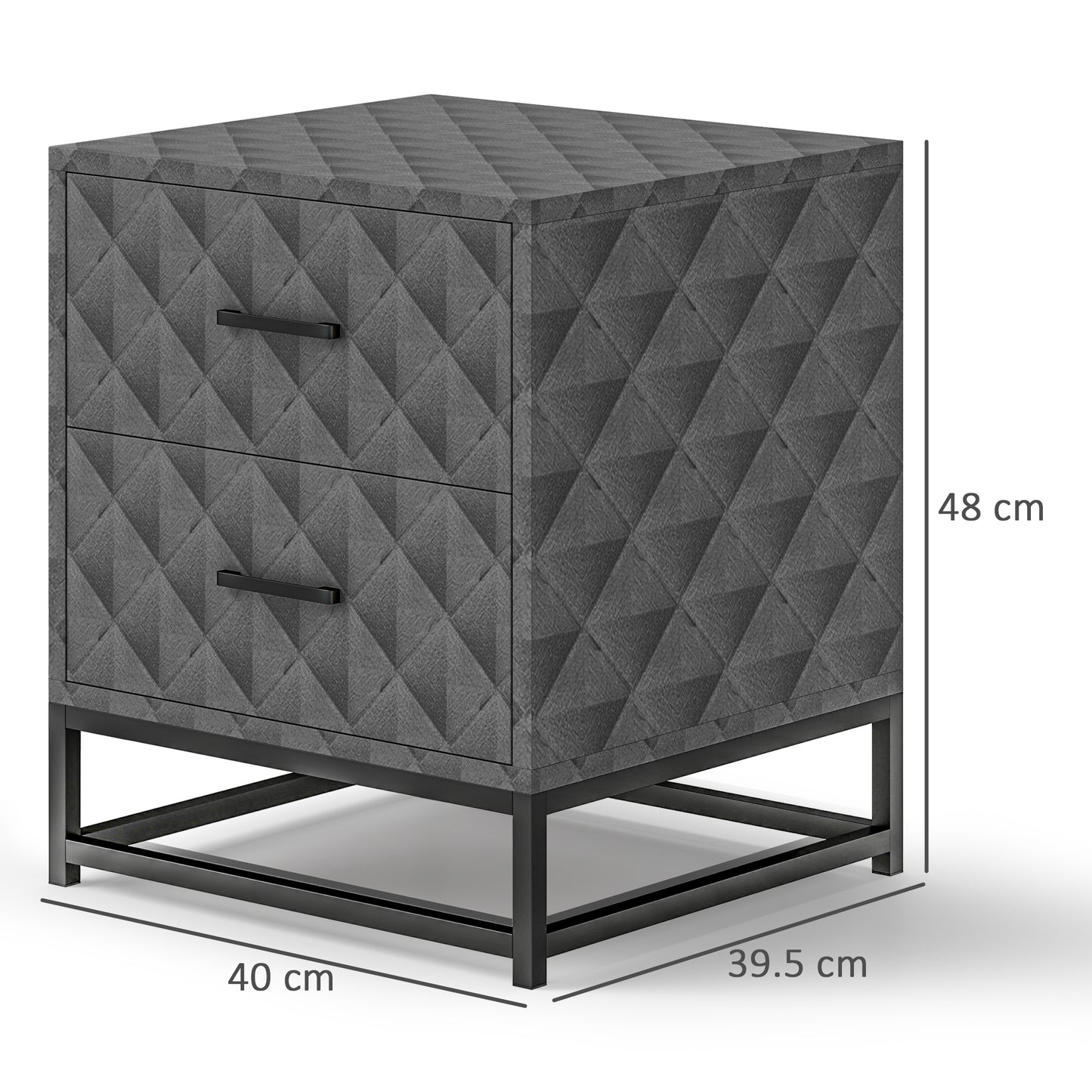 HOMCOM Bedside Tables Set Of 2 With 2 Drawers Modern Nightstands Grey Steel Legs Diamond Pattern Veneer End Tables