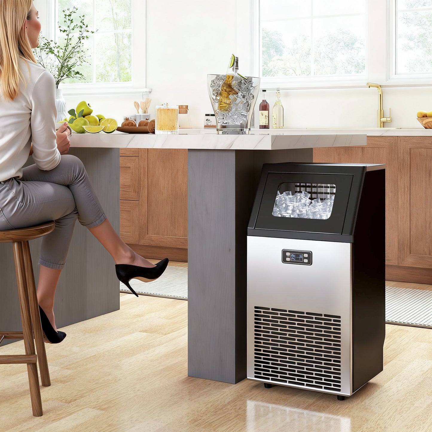 HOMCOM Commercial Ice Maker Machine With Self Cleaning LCD Display 45kg 24H 11kg Ice Storage For Home Office Bar