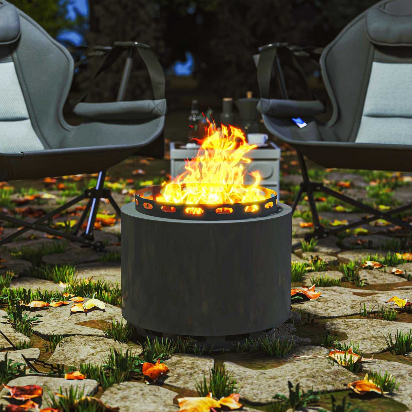 Outsunny Smokeless Fire Pit 48.5cm Portable Wood Burning Firepit With Poker For Garden Camping Bonfire Metal Dark Grey
