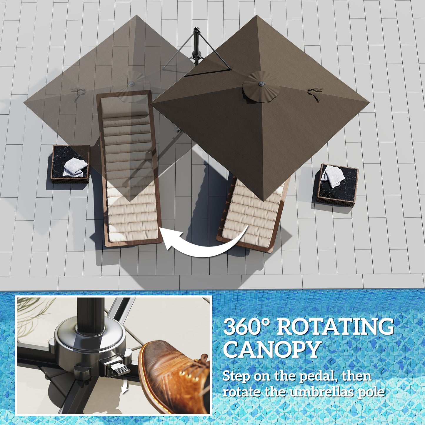 Outsunny Patio Offset Parasol Umbrella With Base Included Tan Aluminium Pole Five Position Adjustable 360 Movement