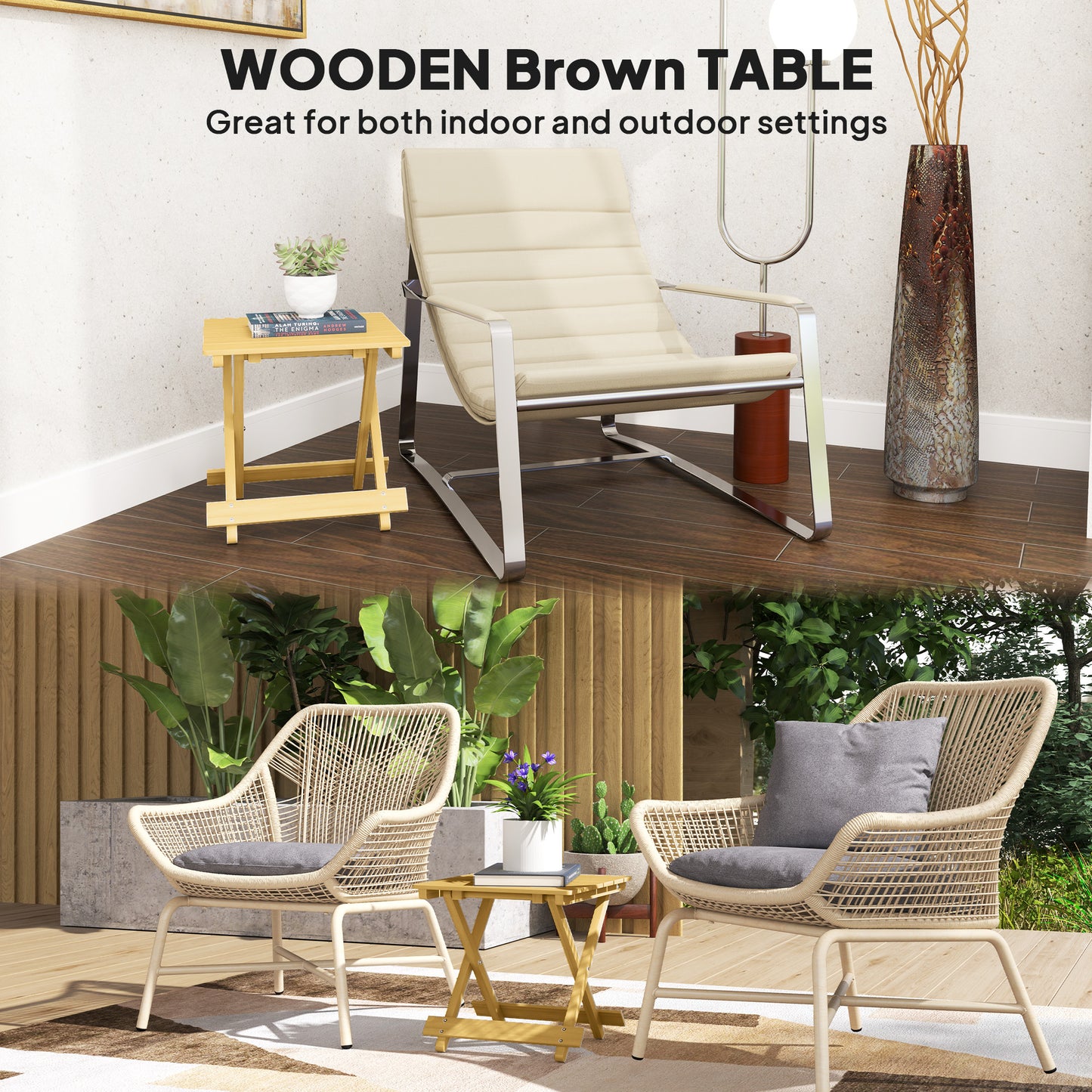 Outsunny Wooden Foldable Outdoor Coffee Table for Garden Or Patio with Slatted Top in Fir Wood