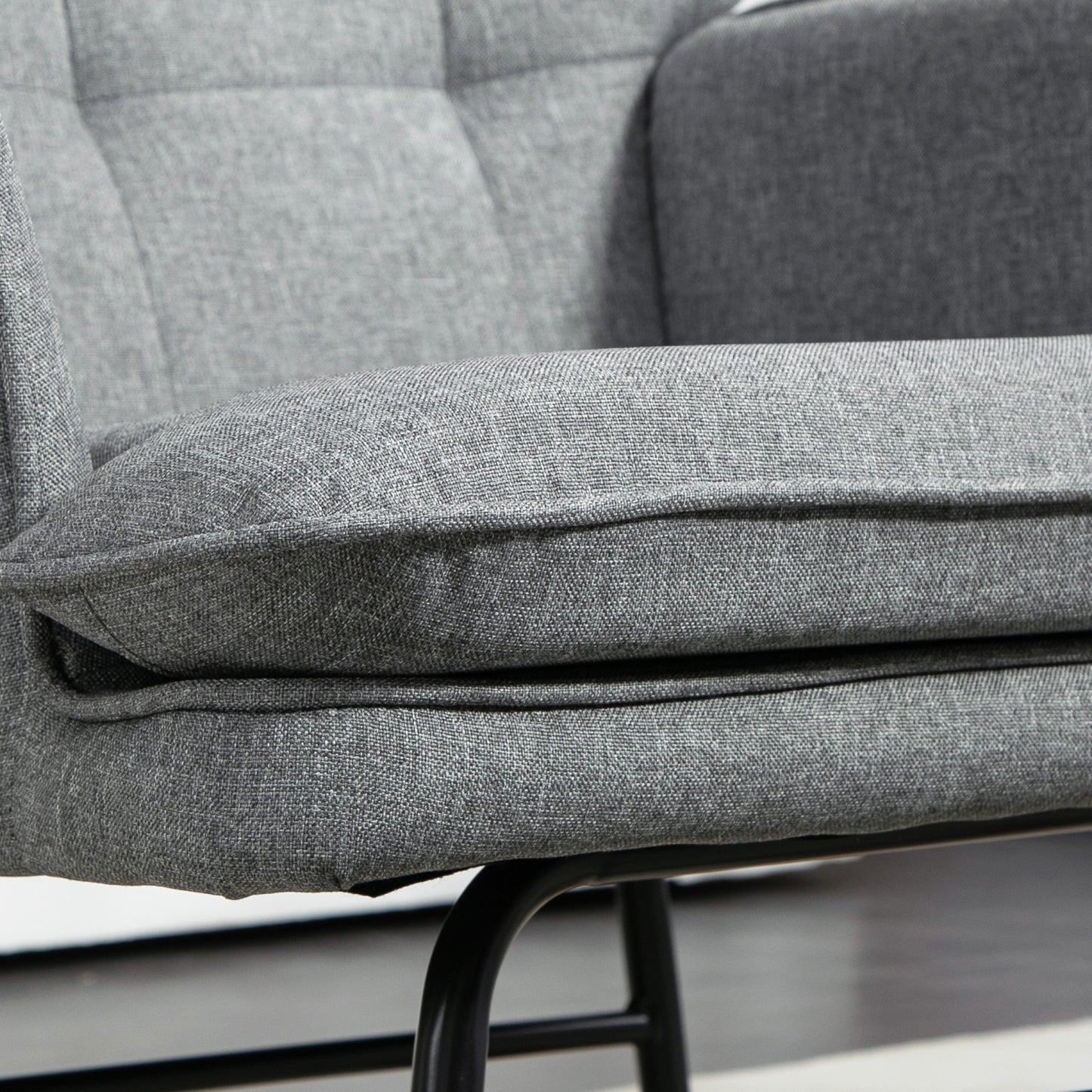 HOMCOM Linen Look Rocking Chair And Ottoman Set Grey With Padded Upholstery And Wooden Rocking Base