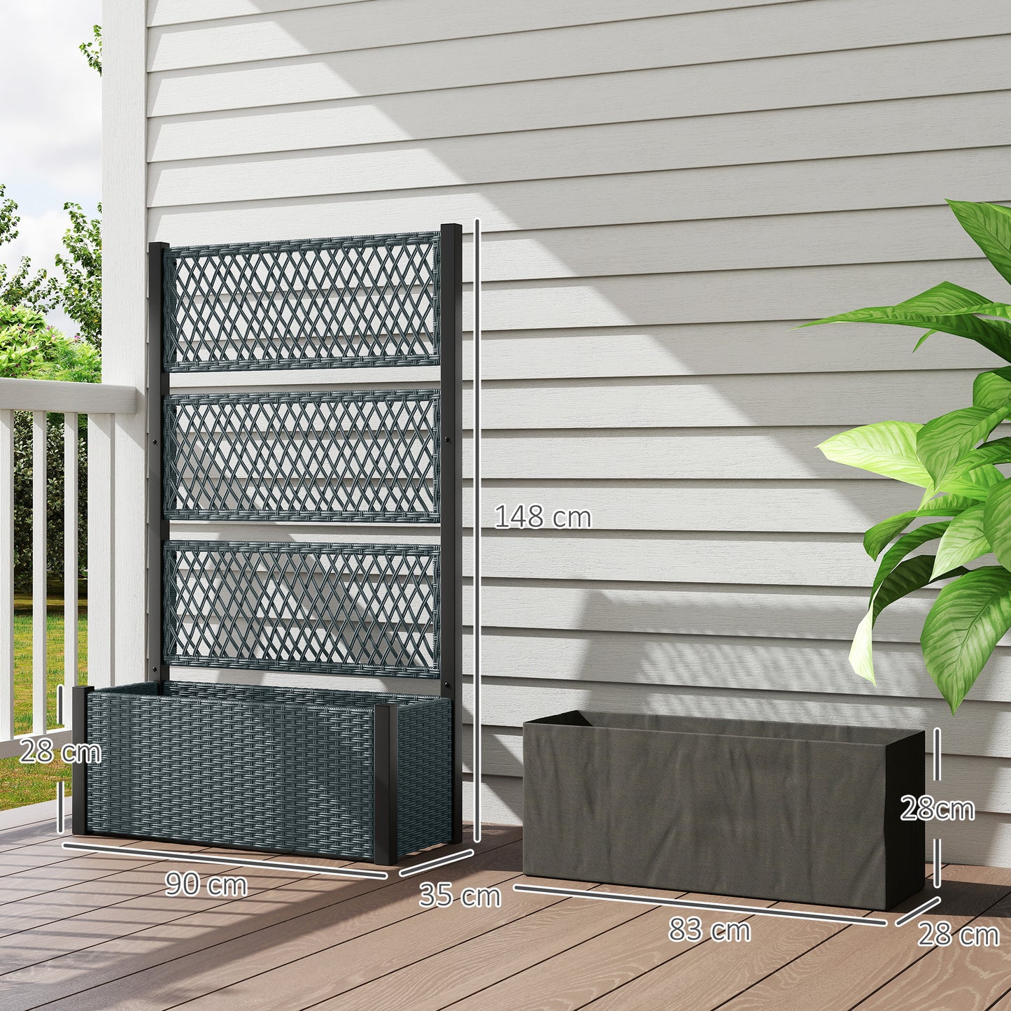 Outsunny Garden Planter Box With Trellis Liner For Climbing Plants Vegetables Flowers 90 X 35 X 148 Cm Charcoal Grey