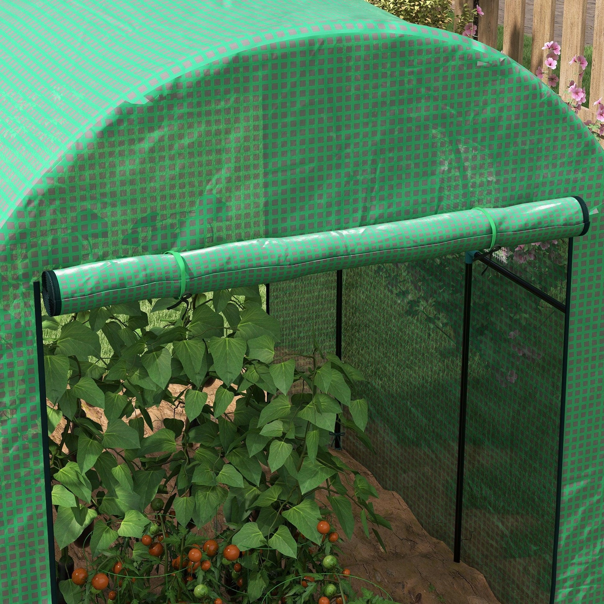 Outsunny Polytunnel Greenhouse Walk-in Grow House with UV-resistant PE Cover, Doors and Mesh Windows, 1.8 x 1.8 x 2m, Green - ALL4U RETAILER LTD