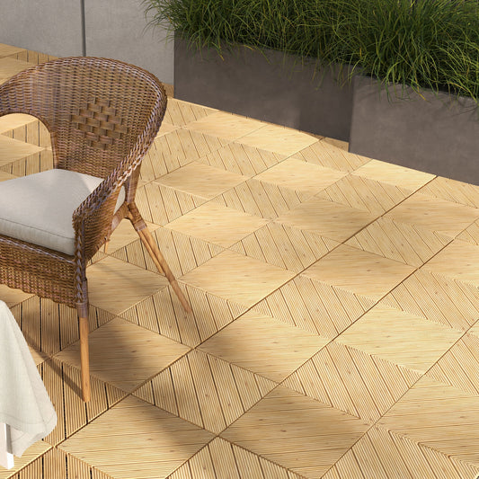 Outsunny 27-Piece Interlocking Wooden Decking Tiles - 30x30 cm Anti-Slip Outdoor Flooring, 2.43m² Coverage, All-Weather Use - ALL4U RETAILER LTD