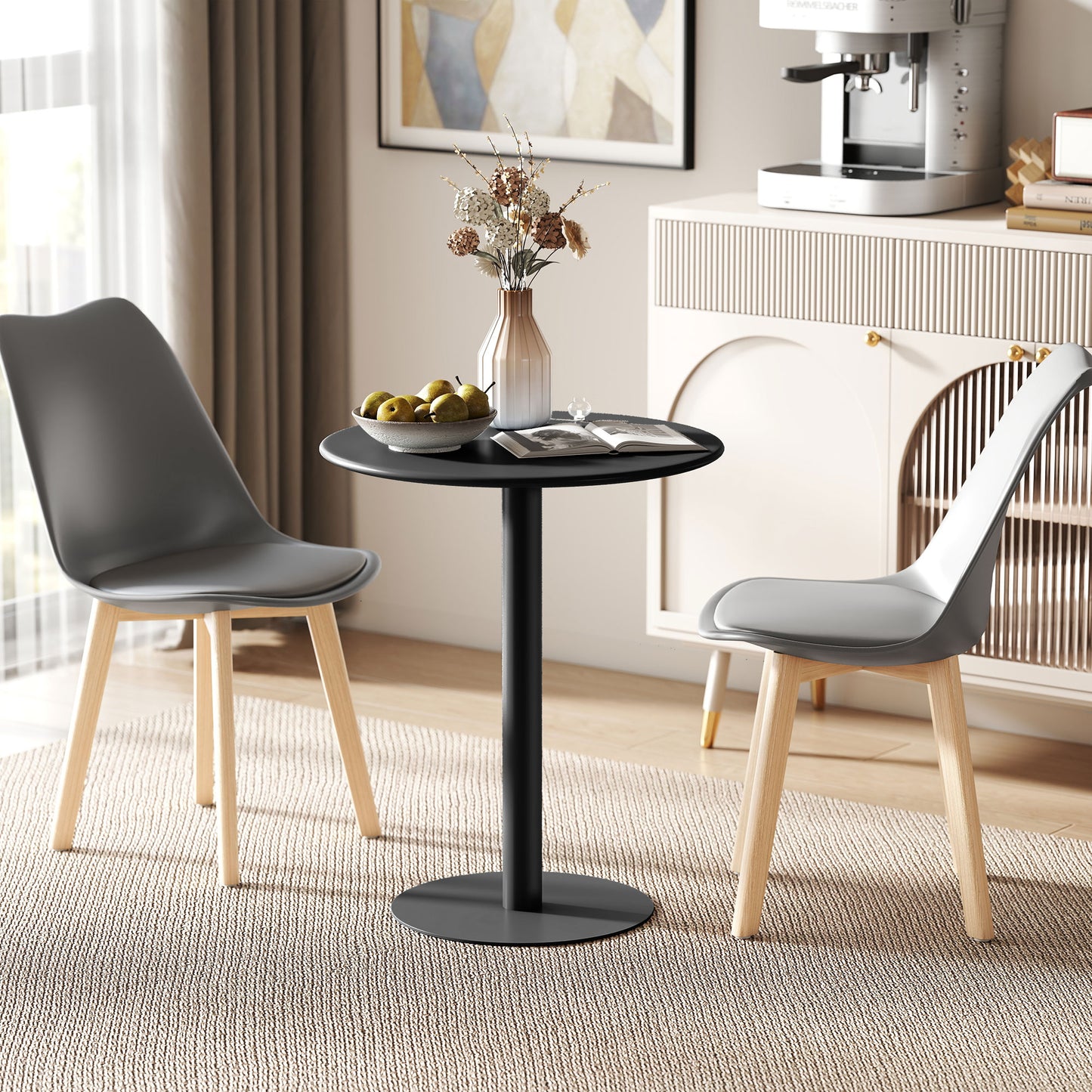 HOMCOM Round Dining Table With Steel Base For Living Room And Dining Room 60 cm Diameter 72 cm High Black