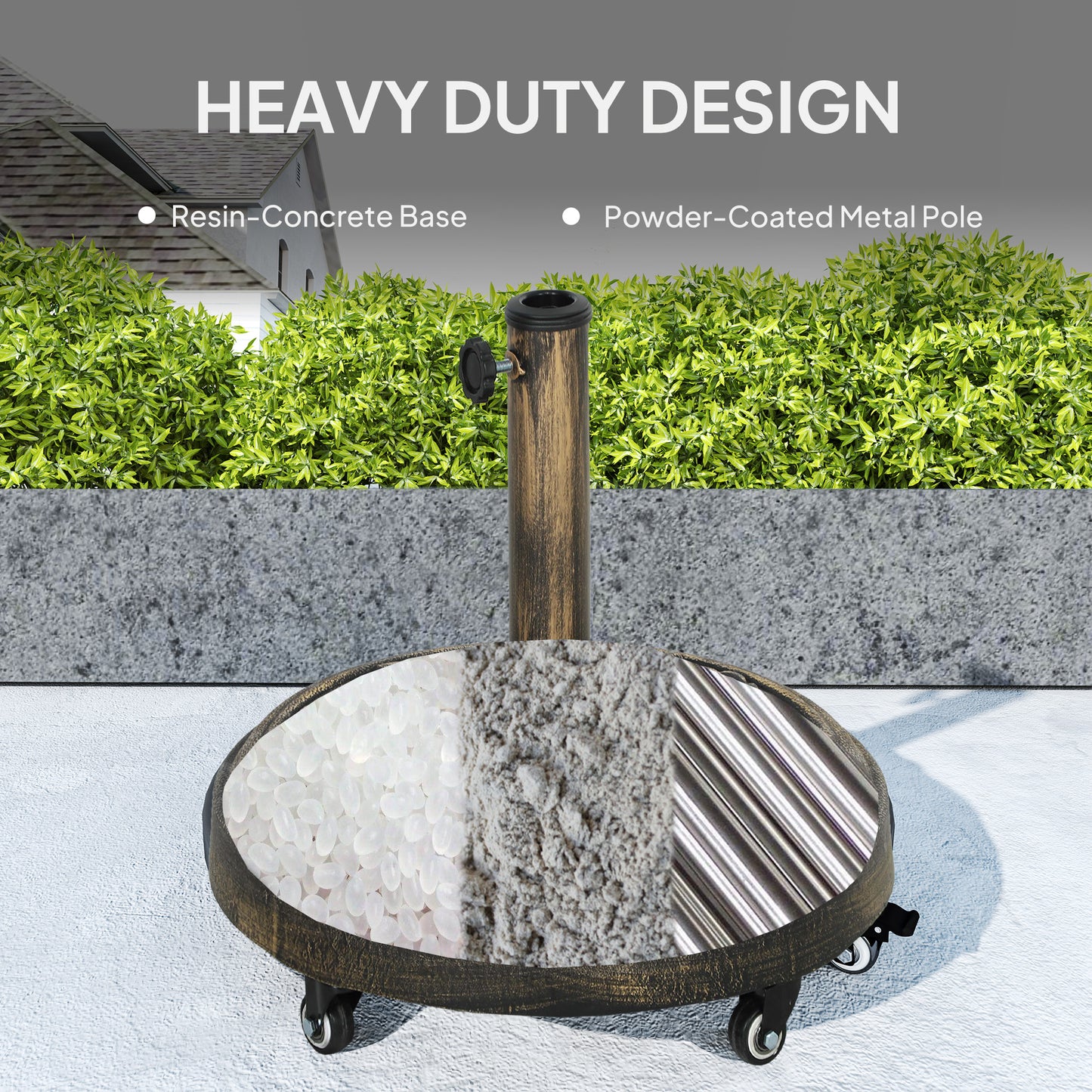 Outsunny Parasol Base With Wheels Cast Iron Effect Umbrella Stand Weather Resistant Bronze Tone