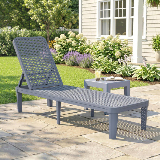 Outsunny Plastic Sun Lounger 4-Position Adjustable Reclining Garden Lounger Sunbed For Patio Beach Terrace Grey
