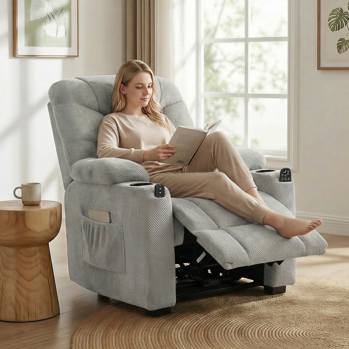 HOMCOM Electric Massage Recliner Armchair With Vibration Heat Memory Function USB Port Cup Holders Footrest Grey