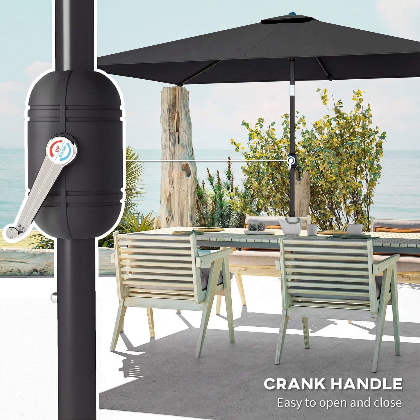 Outsunny Garden Parasol Umbrella With Crank Handle And Tilt Function 180g Polyester Canopy Fade Resistant Black