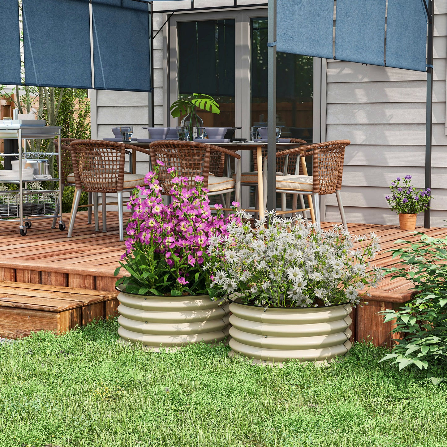 Outsunny Set Of 2 Raised Garden Beds Metal Planter Boxes With Safety Edging Easy Assembly Stock Tank Cream White