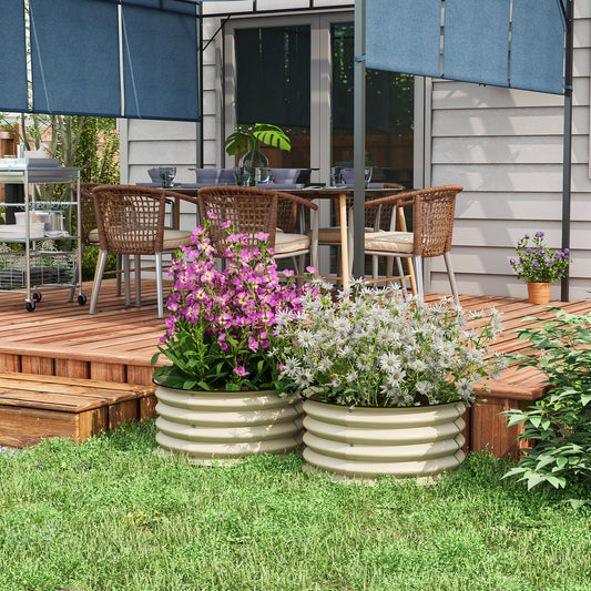 Outsunny Set Of 2 Raised Garden Beds Metal Planter Boxes With Safety Edging Easy Assembly Stock Tank Cream White