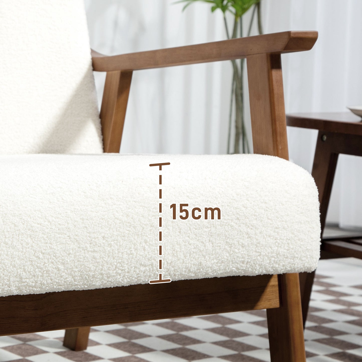 HOMCOM Boucle Seat Mid Century Accent Chair White With Plush Cashmere Feel Upholstery