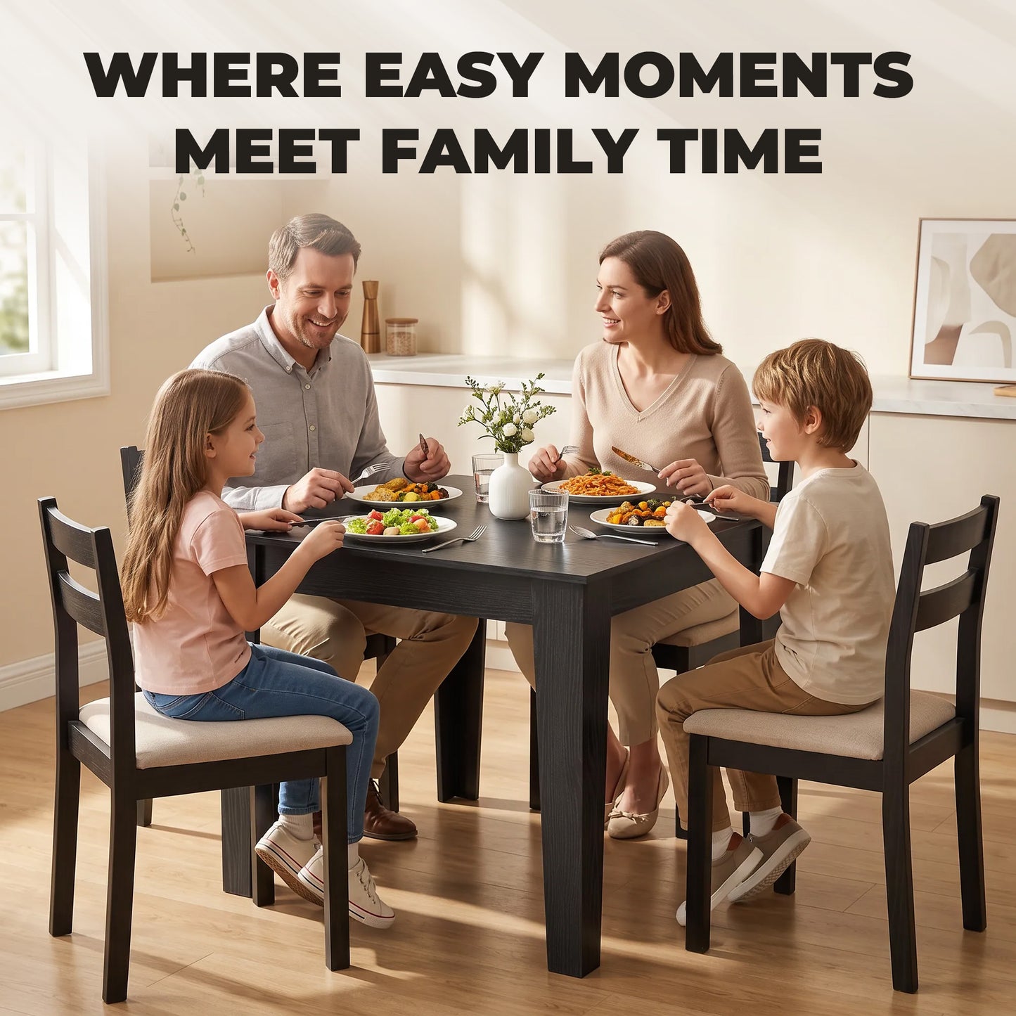 HOMCOM Modern Square Dining Table For Four With Wood Effect Finish