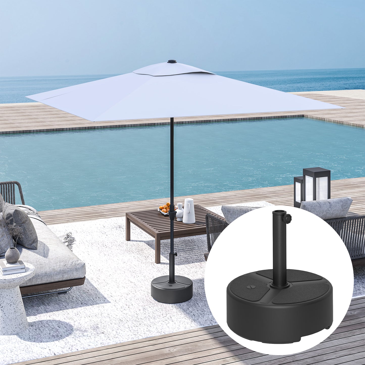Outsunny Round Garden Parasol Base Umbrella Stand 20kg With Stand Or 18kg With Water 38mm 48mm Poles Black