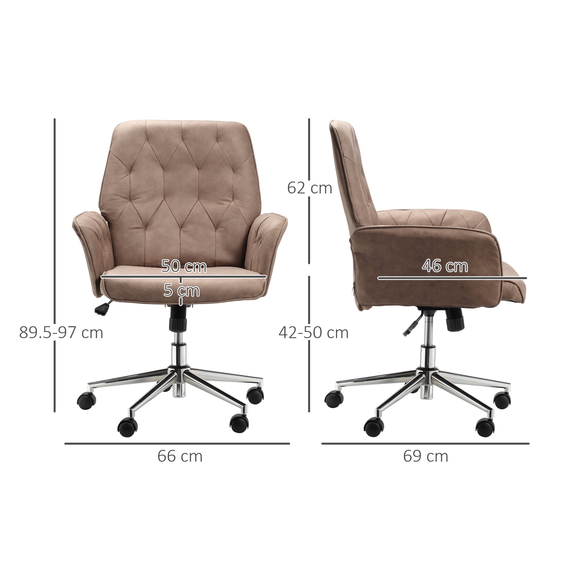 Vinsetto Stylish Mid Back Swivel Office Chair with Adjustable Height and Armrests - Coffee - ALL4U RETAILER LTD