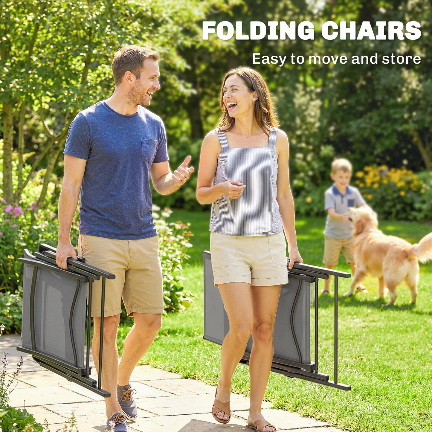 Outsunny 5 Piece Outdoor Dining Set for 4 with Square Table and Folding Chairs in Grey