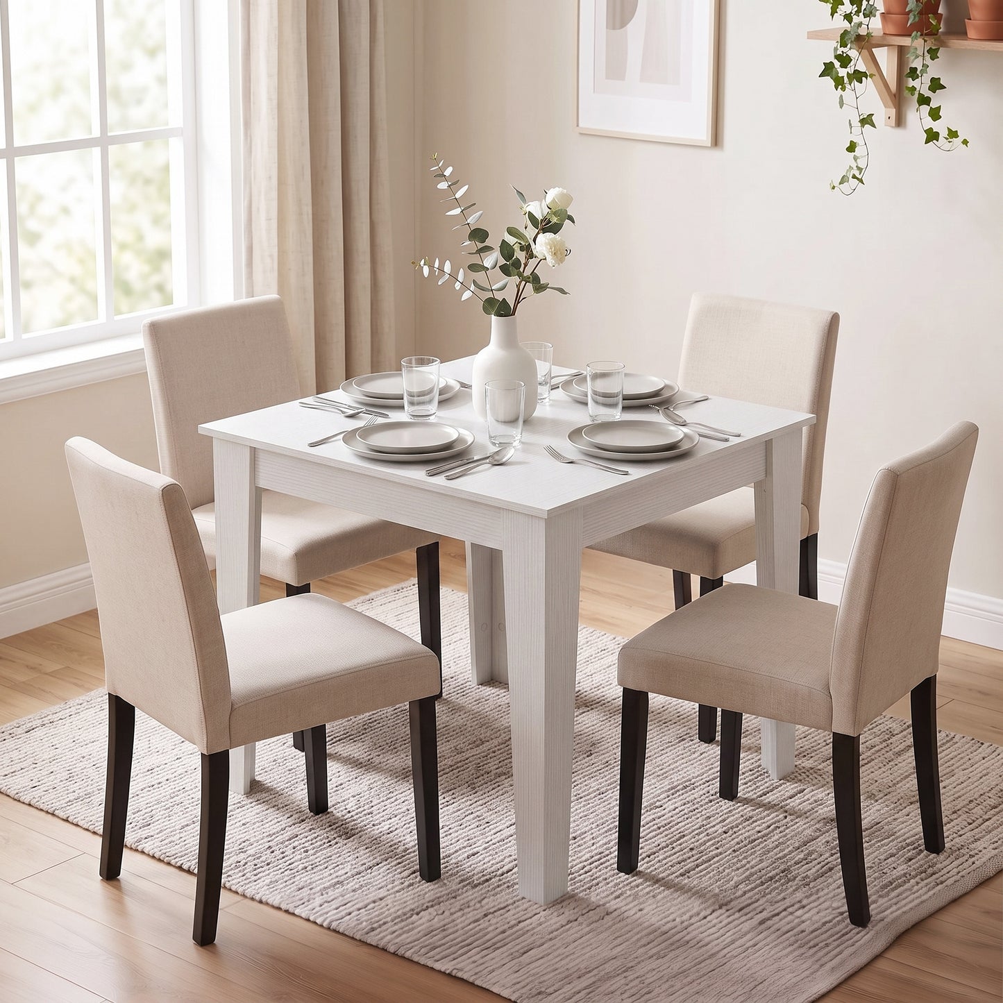 Homcom White Square Dining Table For Four People Modern Kitchen
