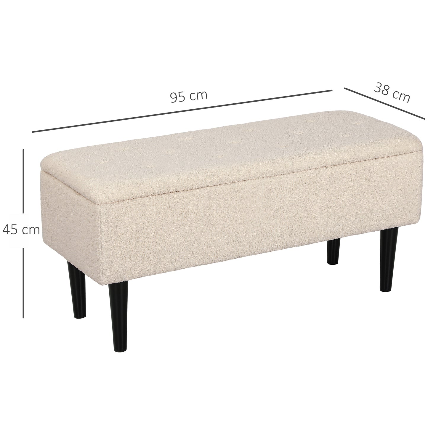 HOMCOM 57L Teddy Fleece Storage Ottoman Cream With Lift Lid Seat Double Duty For Bedroom Hallway Living Room