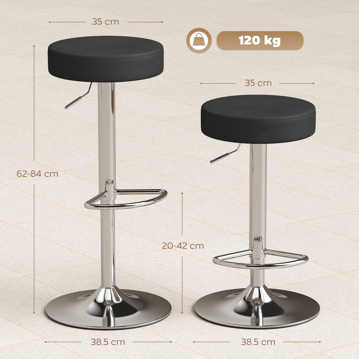 HOMCOM Bar Stools Set Of 2 Modern PU Leather Swivel Height Adjustable Breakfast Bar Chairs With Footrest Black