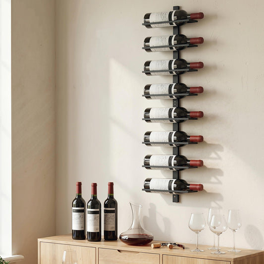 HOMCOM Wall Mounted 8 Tier Metal Wine Rack Display Holder For Kitchen Black Space Saver