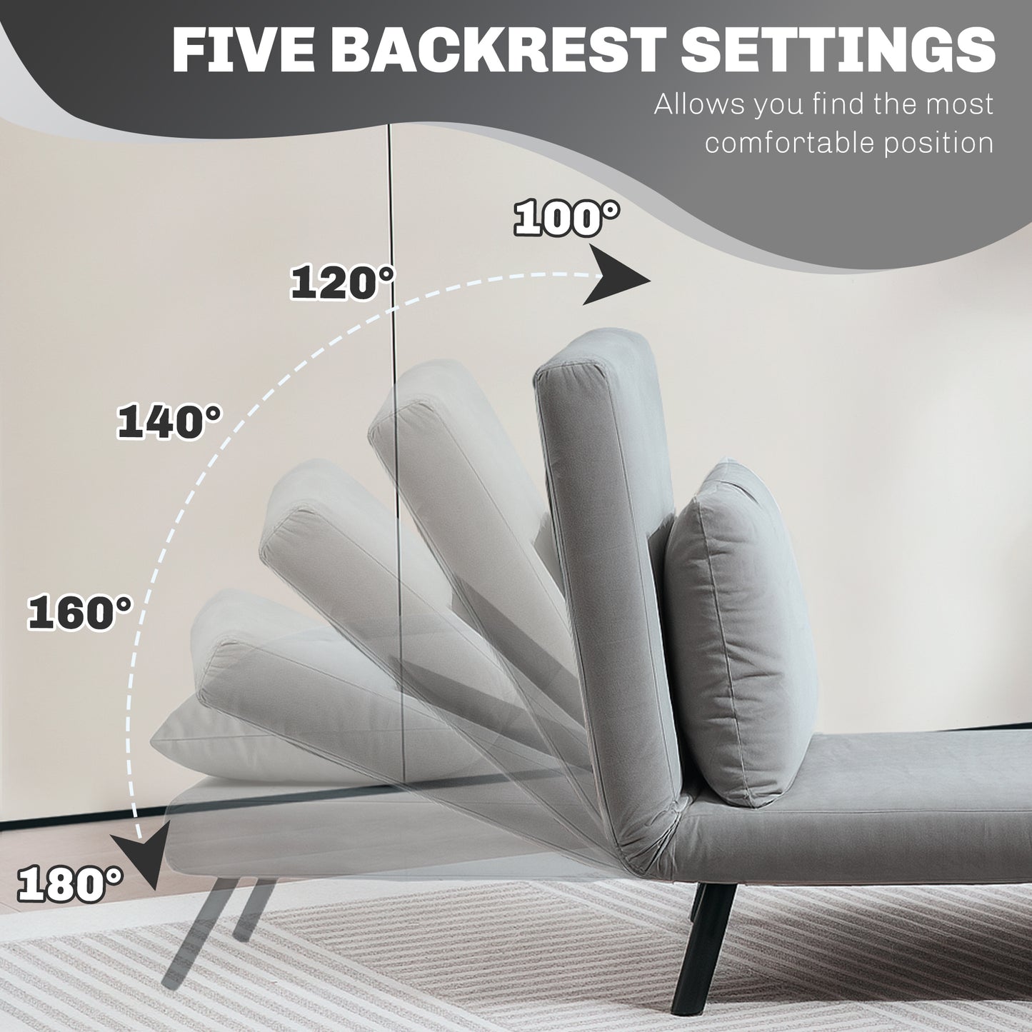 HOMCOM Four In One Velvet Feel Folding Chair Bed With Pillow Adjustable Backrest Steel Frame Light Grey