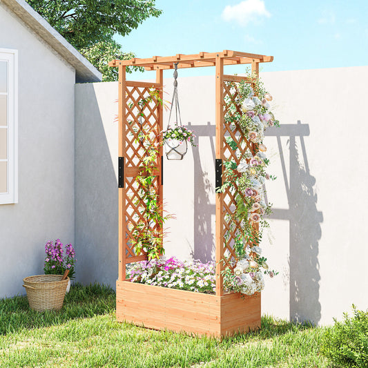 Outsunny Fir Wood Planter and Trellis Garden Bed 110 by 44 cm with 85 by 39 cm Growing Bed for Plants Flowers and Fruits
