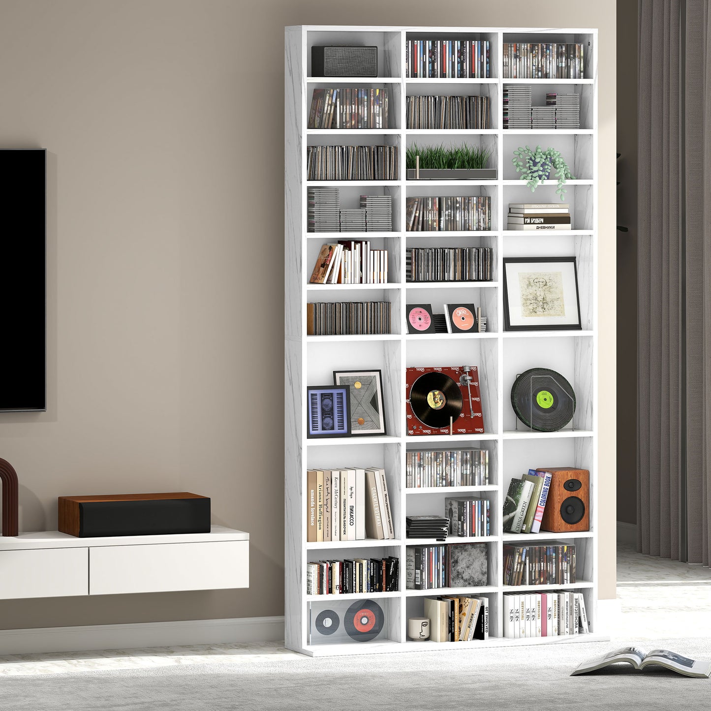 HOMCOM CD And DVD Storage Unit With Adjustable Shelves Marble Effect 102 X 195 cm